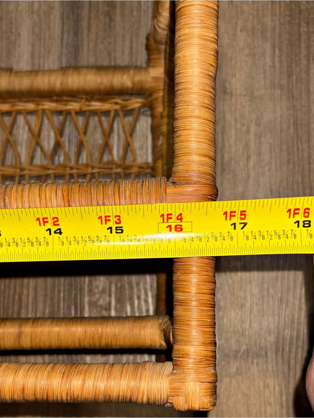 Vintage Boho Wicker Rattan Wall Shelf with Towel Bar & Scroll Sides